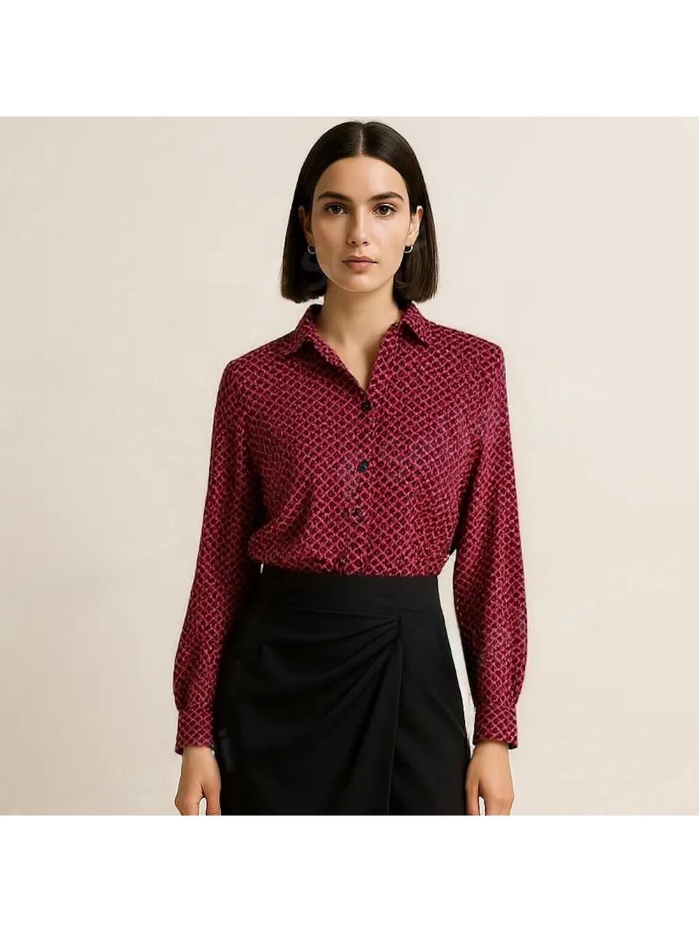 BANANA REPUBLIC Red Boyfriend Fit Flannel Button Down Shirt Ruffle Hem XS